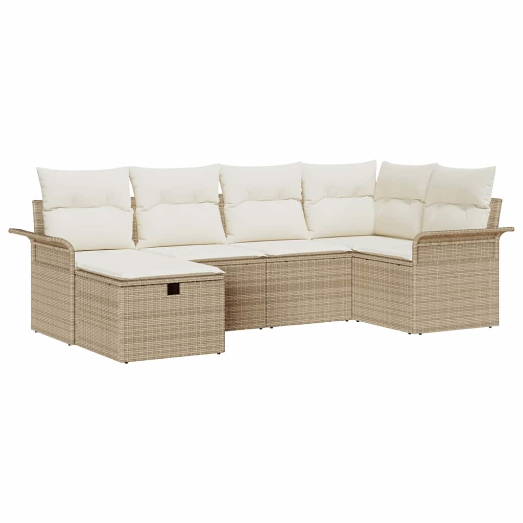 Garten-Sofa-Set mit Kissen mit Speicher 6 pcs Beige Poly Rattan